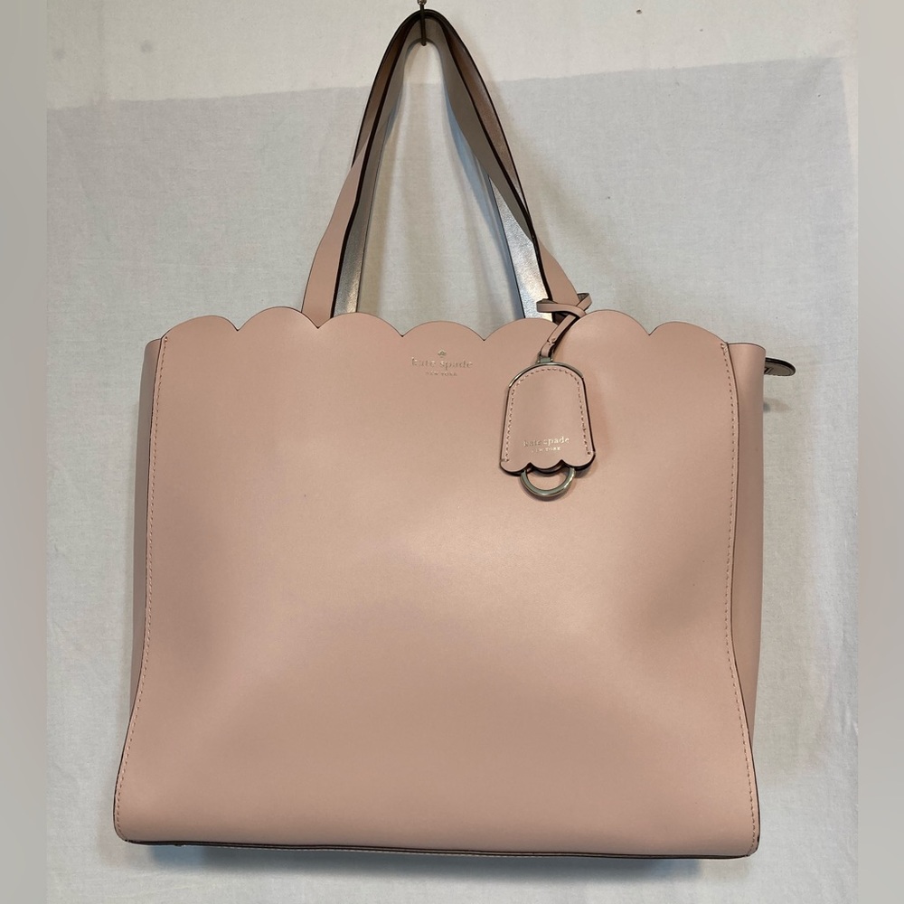 KATE SPADE PALE ROSE TOTE BAG WITH DETACHABLE KEY RING SCALLOPPED EDGE NWT